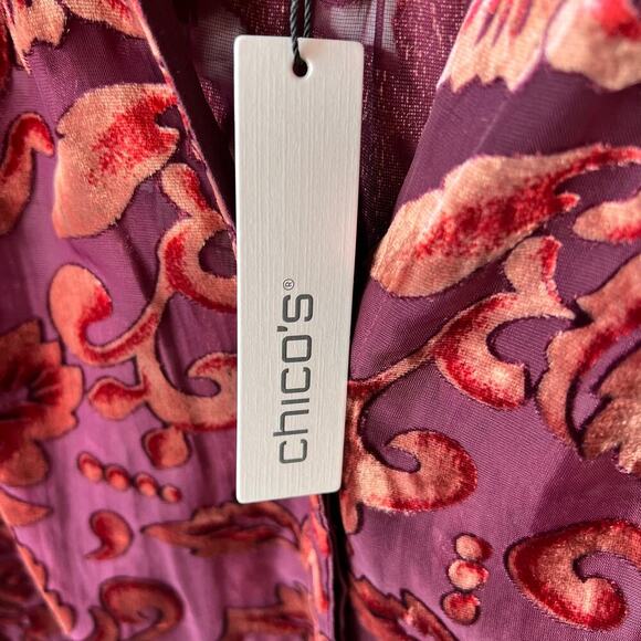 Chicos Blouse Womens Size 1 / US 8 Floral Velvet Burnout Button Down Blouson - Picture 9 of 16